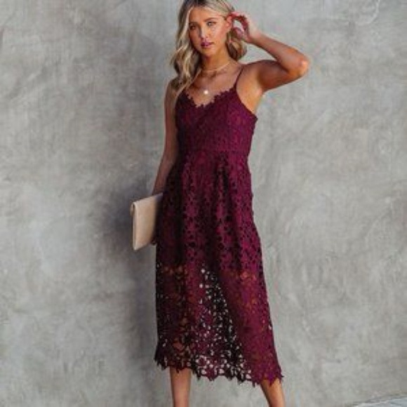 ASTR the Label A Line Lace Midi Dress Burgundy Bohemian Festival Cottagecore L - Picture 1 of 11